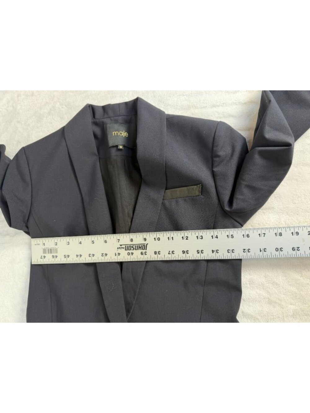 Maje Womens Wool Blazer Jacket Lambskin Leather Trim Fitted Black Size 36/S - Picture 7 of 11
